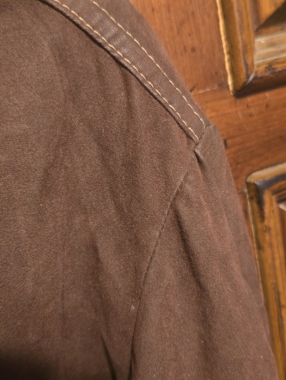 William Barry Solid Button-Up Shirt Mens M Long Sleeve Pockets Brown Vtg - Picture 7 of 8